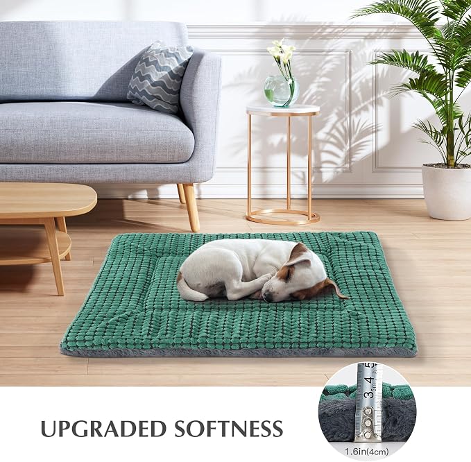 BVAGSS Reversible Dog Crate Pad, Memory Foam Pet Bed Mat, Soft Warm Machine Washable Sleeping Kennel Mattress for Small Medium Dogs XH079 (21''x13''x1.6'',Green)