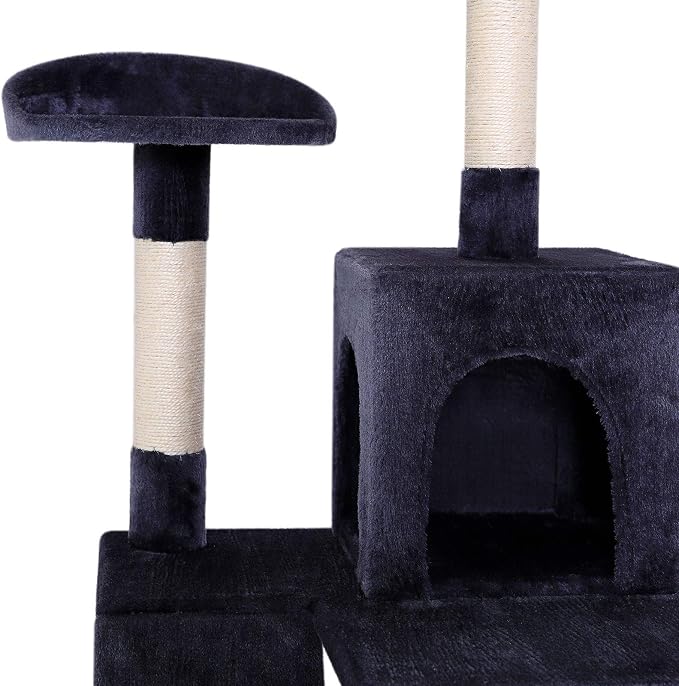 lionto Scratching Tree for Cats with Hammock & Tunnel, Height 52,4 in, cat Tree with sisal Rope & Soft Plush, Cozy Lying Areas & Caves, Suitable for Small & Large Cats, Dark Gray