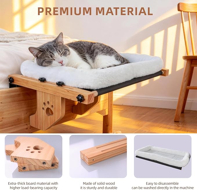 ESPETS Large Cat Window Perch, Kitten Window Hammock for Napping(White) | ESPETS Cat Window Perch with Solid Wood, Sturdy Warm Kittens Hammock, Pet Window Seats, Sleeping & Overlooking & Napping