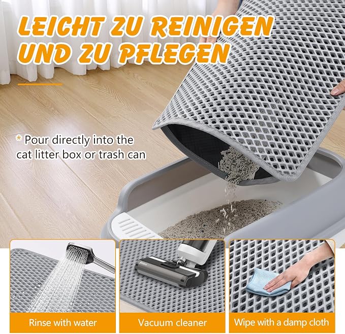 Double Layer Cat Litter Mat, Waterproof Non-Slip, 24 x 15 Inch | Honeycomb litter trapping, EVA soft paw-friendly material, urine-resistant layer, easy shake or rinse clean