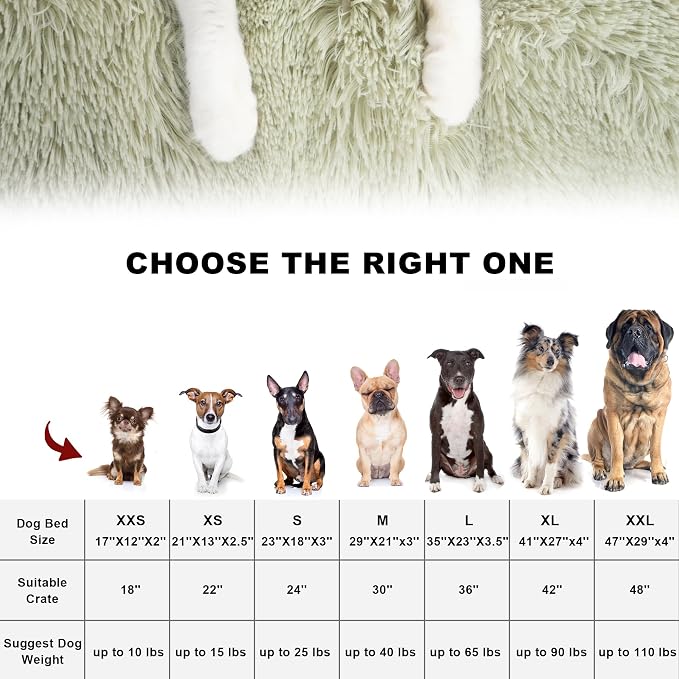 Bedfolks Waterproof Dog Crate Bed, Plush Large Dog Pad, 47"x29", Sage Green | Faux Fur Plush Cover, Zippered Removable Washable Outer, Waterproof Inner Lining, Non-Slip Base, Crate Pad and Dog Pillow