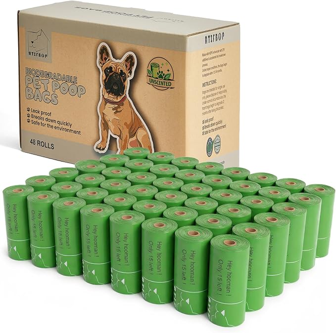 ATIFBOP Biodegradable Dog Poop Bags 720 Counts 48 Rolls, Leak Proof and Extra Thick Doggy Poop Bags (Unscented)