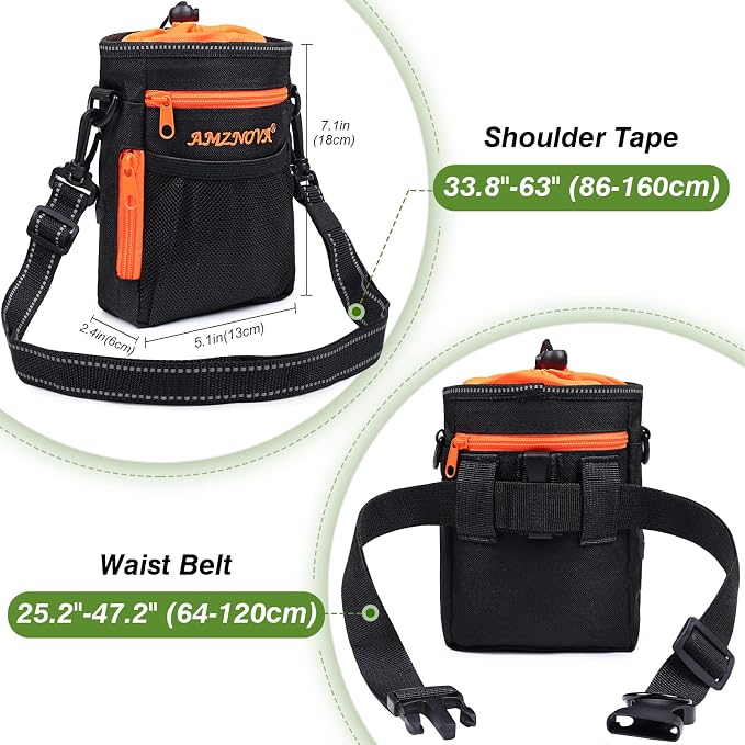 AMZNOVA Dog Treat Pouch Treatnow Dog Treat Bag, 6 Cups, Black | Training Pouch with Waist Belt & Clicker for Training & Walking, Waist Clip On Snack Fanny Pack for Pet