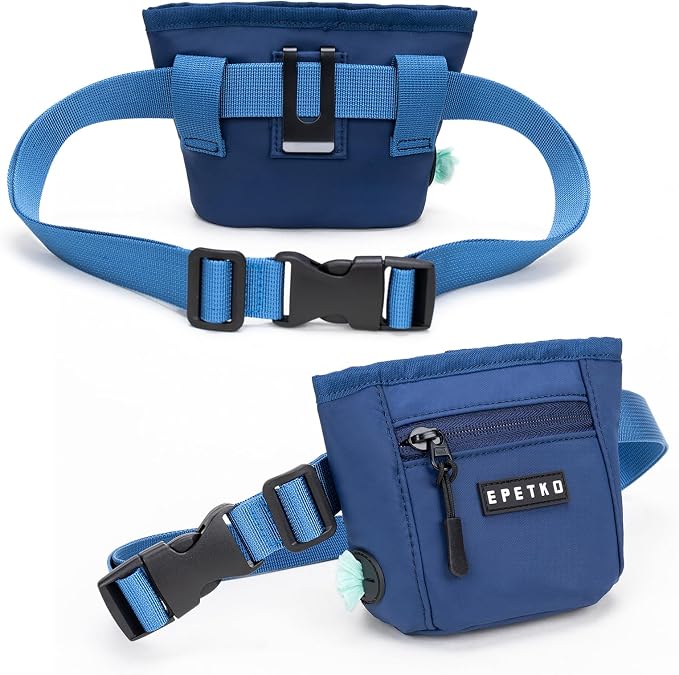 Dog Treat Pouch, Powerful Magnet Closure Device Dog Training Treat Bag Large Capacity Pet Treat Pouch with Poop Bag Dispenser Treat Bag for Dog Training with Metal Waistband Clip (Deep Blue)