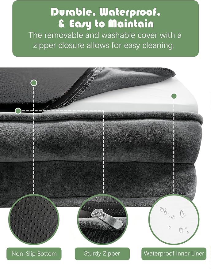 Spotted Play Orthopedic Dog Bed with Sides - Sofa Beds for Extra Large Dogs, Supportive Foam Pet Couch Bed with Washable Removable Cover, Waterproof Lining and Non-Slip Bottom, Dark Grey - XXL