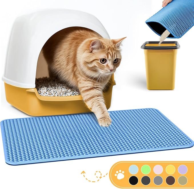 Powools Cat Litter Mat, 30 x 24 in, Waterproof, Non-Slip, Blue | Litter Trapping Mat, Easy to Clean, Litter Box Mat, Urine-Proof, Cat Toilet Training Systems Accessories, Indoor Cats