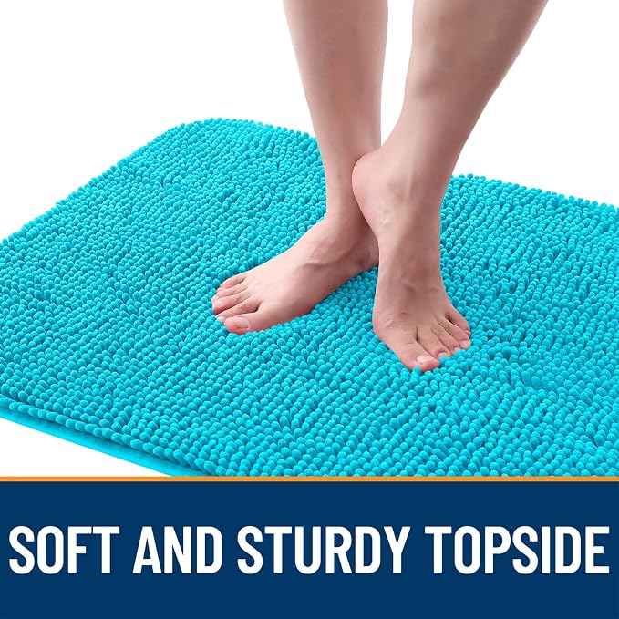 OLANLY Dog Door Mat for Muddy Paws 47x20, Super Absorbent Chenille Mud Mat | Aqua Blue, Absorbs Moisture and Dirt, Non-Slip Machine Washable Doormat, Quick-Drying Indoor Entryway Floor Carpet for Dogs