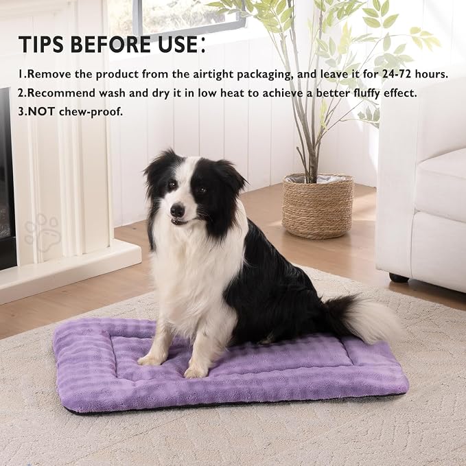 Dog Bed Mat Crate Pad for Large Dogs, Dusty Purple, 36"x 23" | Washable Soft Pet Sleeping Mat, Anti-Slip Kennel Pad with 3D Bubble Pattern