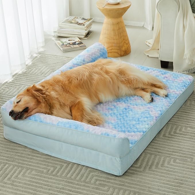 BFPETHOME Orthopedic Washable Dog Bed, Sleeping Couch for Large Senior Dogs | Deluxe Plush Rose Velvet Washable Cover, Egg Crate Foam Support, Waterproof Lining, Non-Slip Bottom, Senior Dogs