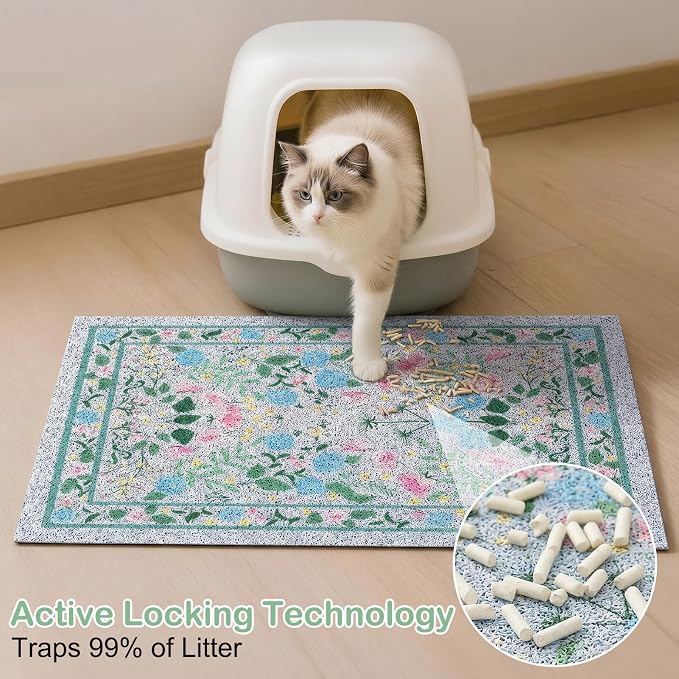 Glittme Cat Litter Mat, 24"x15" Non-Slip Washable Trapping Mat for Cats | Litter Trapping Mat With Thick PVC Coil To Catch Scatter, Soft On Paws And Waterproof Bottom To Protect Floors