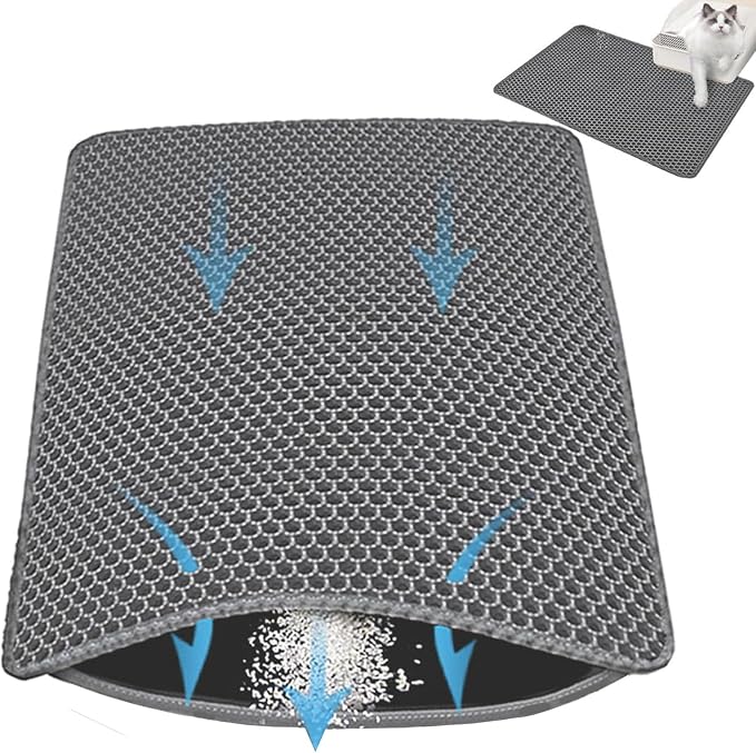 Honeycomb Large-Pore Cat Litter Mat, 24"x18", Gray | Catches all litter types, side-opening, easy clean, soft & durable, BPA-free, upgraded non-slip & urine-proof bottom, medium
