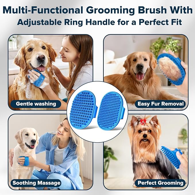 6PCS Grooming & Bath Supplies for Dogs, Cats | Dog Washing Gloves | Dog Bath Brush | Dog Shower Brush | Pet Grooming Gloves | Dog Grooming kit | Pet Supplies for Showerhead & Sprayer (Navy Blue)