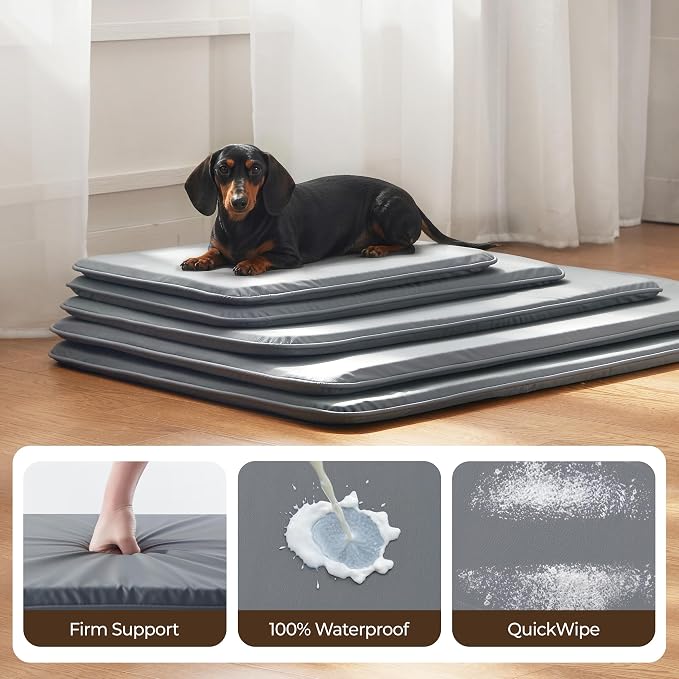 Waterproof Cooling Dog Crate Pad for Mid-Large Dog Indoor Outdoor | 35×22" Dual‑Sided Washable Dog Bed for Crate, Foam Kennel Sleeping Mat Wipeable, Grey