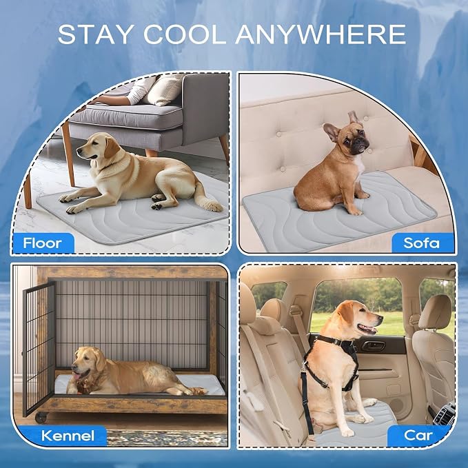 Cozyide Dog Cooling Mat, Q-Max>0.45 Thin Breathable Cooling Mat for Large Dogs, Washable Reversible Dog Pad for Four Seasons, 36" L x 23" W, Light Grey
