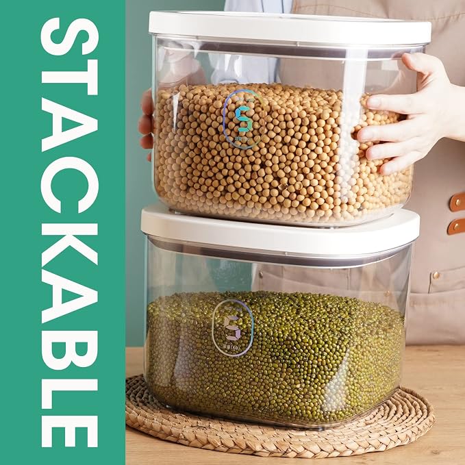 TBMAXS Airtight Rice Container 10 Lbs, Clear Plastic Food Storage Container Bin For Flour Sugar, Dry Food Holder with Easy Locking Lid for Kitchen Pantry Organization and Storage