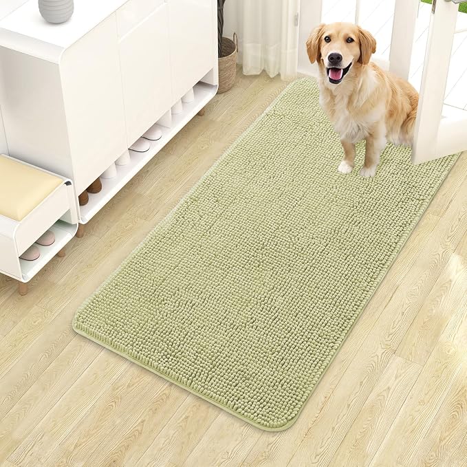 OLANLY Dog Door Mat for Muddy Paws 40x24, Super Absorbent Chenille Mud Mat | Vanilla, Absorbs Moisture and Dirt, Non-Slip Machine Washable Doormat, Quick-Drying Indoor Entryway Floor Carpet for Dogs
