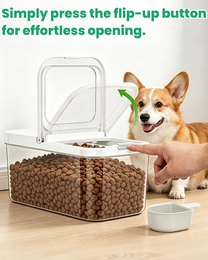 TBMax Pet Dog Cat Food Storage Container 6 Lbs with Airtight Flip-up Lid | One-press Open Lid for Easy Access & Scoop, Airtight Bin Ideal for Pet Food Treat, Small Animal Food Storage, Space-Saving
