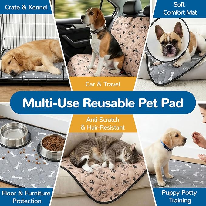 BAEJMJK Washable Dog Pee Pads, Reusable Dog Crate Mats Puppy Training Pads, 4-Layer Super Absorbent Waterproof Non-Slip Leak-Proof Ideal for Potty, Playpen & Travel(28"x40",Coffee & Gray 2-Pack)