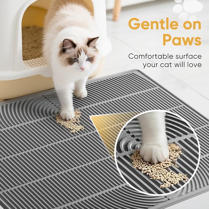 TRZZ XXL Cat Litter Mat, Large Silicone Waterproof Mat, Brown | Non-Slip, Easy to Clean, Cat Litter Trapping Mat, Kitty Litter Catcher, Scatter Control, for Floor