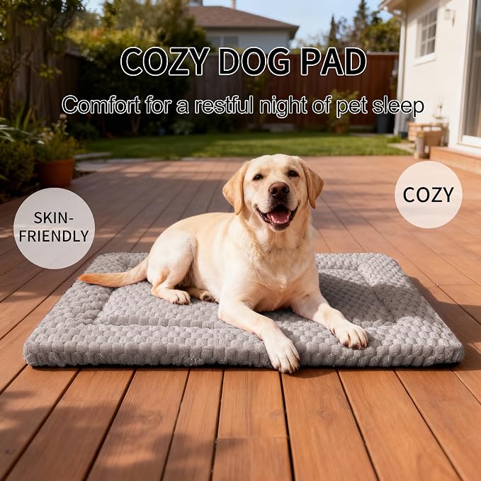 Dog Bed Mat - Dog Crate Pad - Reversible Mat for Pet Comfort - Soft Bed Crate Pads for All Seasons - Durable, Machine Washable Mat for Crates, Travel, and Home (Light Gray, 35" L*23" W*1.5" Th)