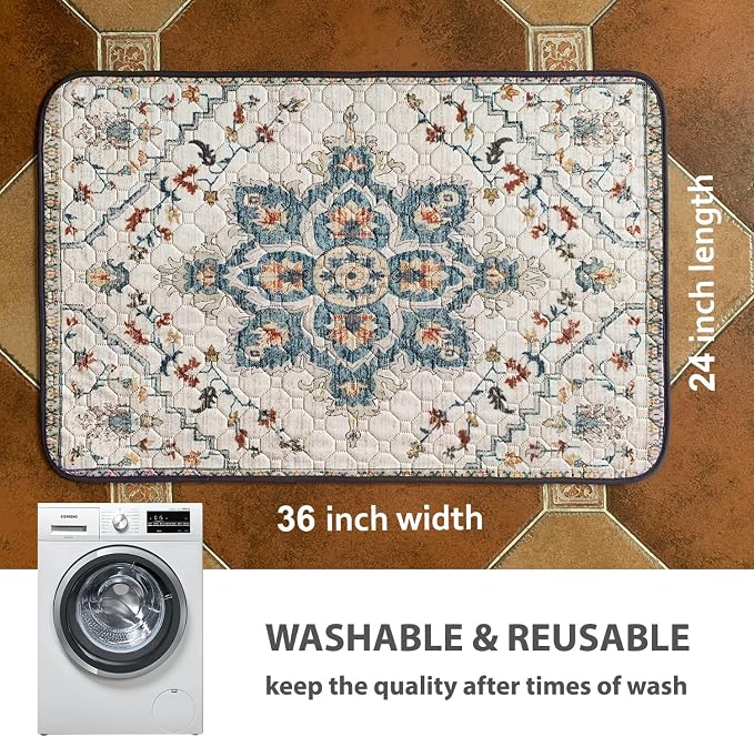 nunubaby Washable Pee Pads for Dogs, Stylish, Non-Slip and Leak-Proof Pee Pads. Reusable Potty Pads for Dogs for Crates and Floors.(Beige/Floral, 24" x36")