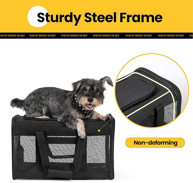Conlun Dog Carrier Soft Sided, Large Cat Carrier with Inner Safety Leash, Pet Transport Carrier for Large Cats and Medium Dogs up to 20 Lbs, Collapsible Travel Puppy Carrier Bag -Black L