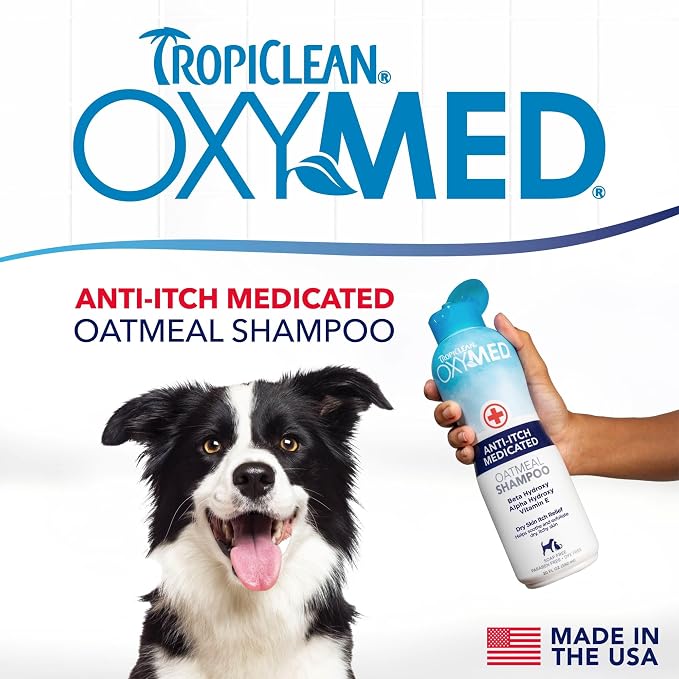 TropiClean OxyMed Medicated Dog Shampoo, Soothing Oatmeal Formula, 20oz | For Allergies & Itching | Dry Itchy Skin, Seborrhea & Hot Spots | Medicated Oatmeal | Cat Safe
