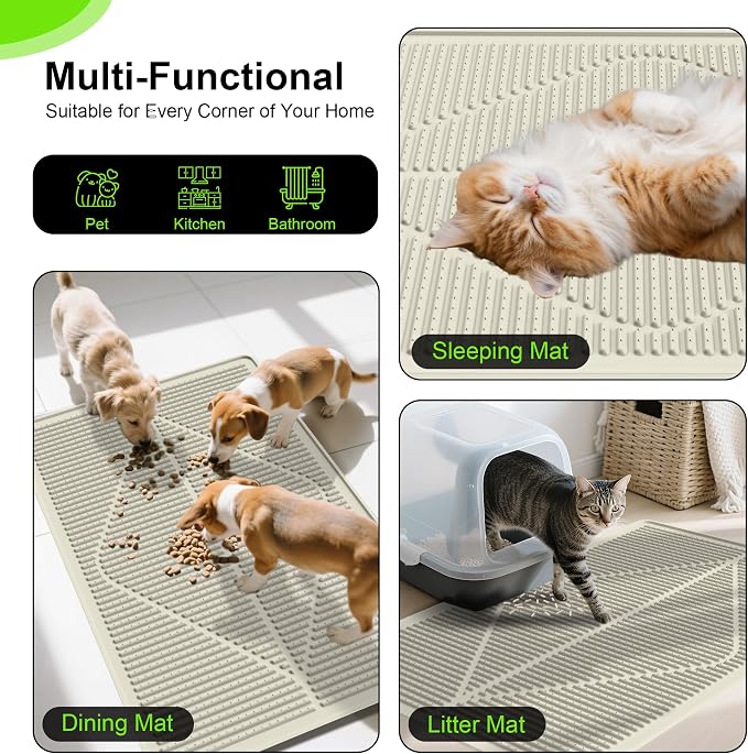 Mofason Cat Litter Mat XXL, Pearl Waterproof Litter Box Mats Extra Large | Washable 38"x25" silicone kitty litter box mat for floor; jumbo extra large pet trapping rug pad, cat litter matt easy clean