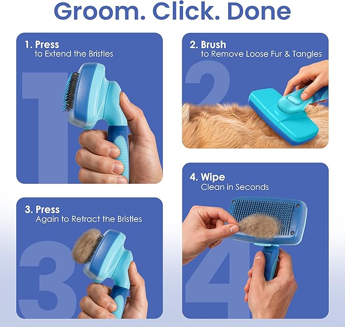 AKC Self-Cleaning Slicker Brush for Dogs & Cats, All Coat Types | Skin-friendly deshedding brush removes loose hair, mats and tangles with an easy-clean design.