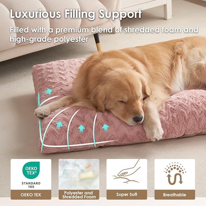 EHEYCIGA Washable Small Dog Bed for Crate 23x18 Inch, Kennel Pad for Puppy Up to 25 lbs, Plush and Comfy Pet Sleeping Mat, Pink
