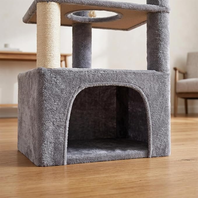 AIWIKIDE 31.5 Inch Cat Tree for Indoor Cats, Multi-Level Medium Cat Tower with Plush Perch, Sisal Scratching Posts and Private Condo for Kittens, Grey
