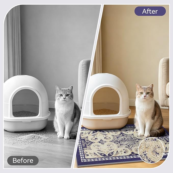 Cat Litter Mat, 24"x15" High-Density PVC Cat Litters Trapping Mat, Waterproof & Non-Slip Backing, Litter Box Catcher, Soft on Kitty Paws, Easy Washable Pet Supplies Blue