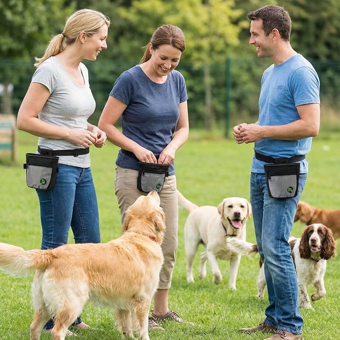 Dog Treat Pouch, Durable Training Tool for Pet Training & Puppy Training Treats (Black-Gray)