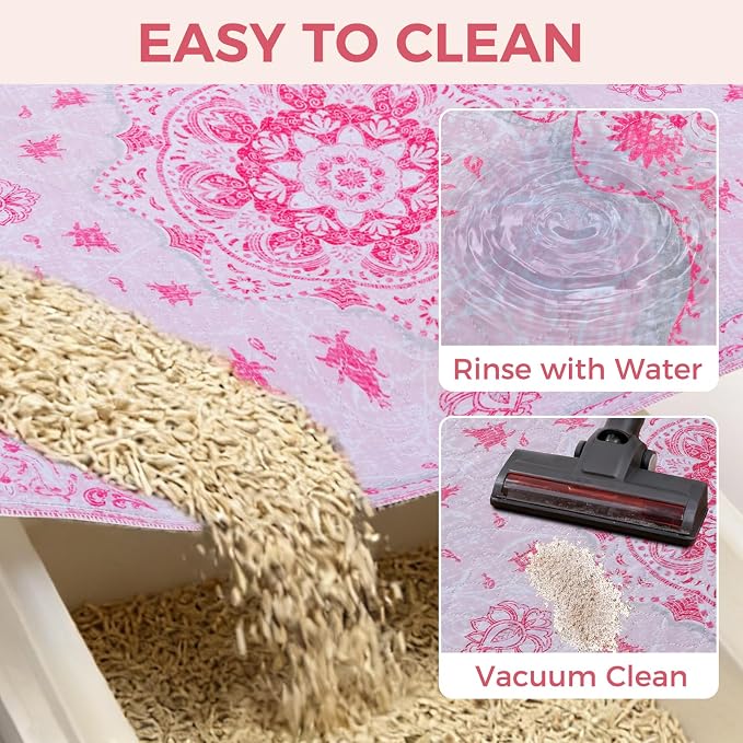 Homimp Cat Litter Mat, Litter Trapping Mat 2 Pack, Contains Mess from Box, Protects Floors,Urine Waterproof,Non-slip,Less Waste Cat Litter Box Mat,Soft on Kitty’s Paws,Washable,Absorbent,Pink 18"X24"
