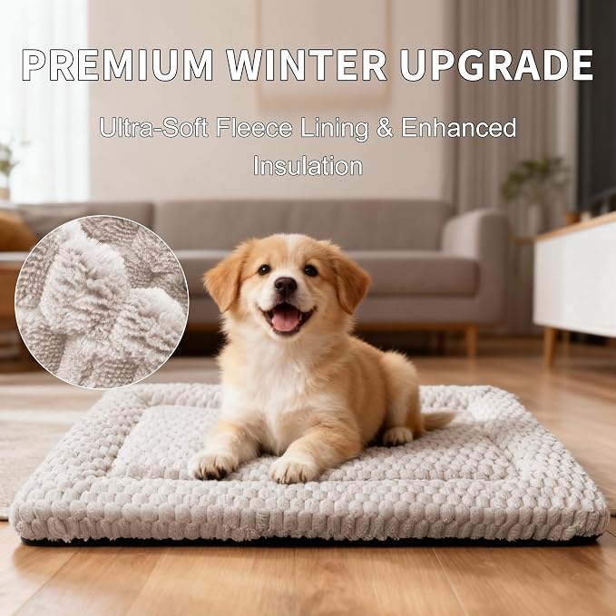 Dog Bed Mat,Reversible & Ultra Soft Kennel Pad-Machine Washable Pet Bed for Dogs & Cats-All-Weather Crate Liner for Crates,Carriers & Travel (Light Gray, 24" L x 18" W x 1.5" Th)