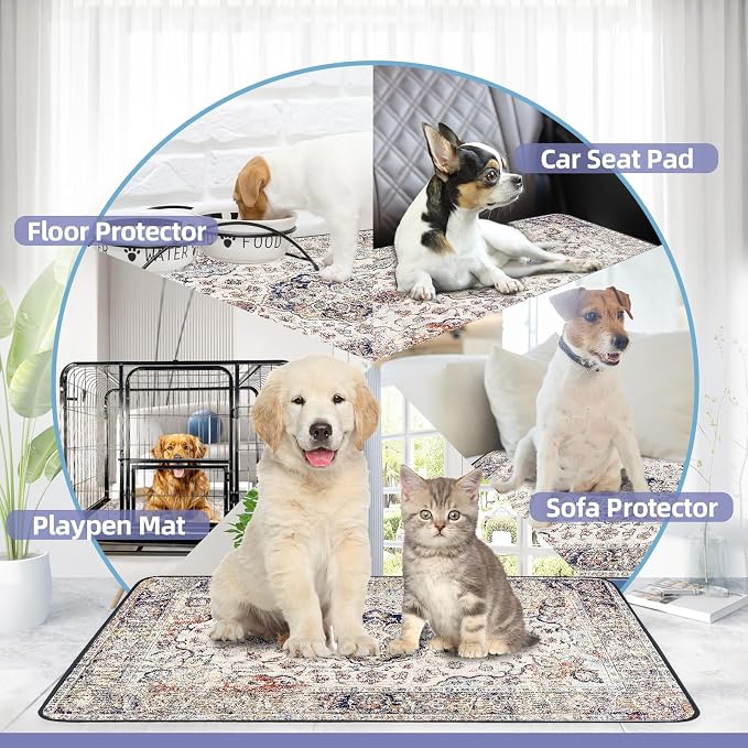 SCLOSE Washable Pee Pad for Dogs 2 Pack, 36" x 36" Reusable Puppy Pads Waterproof Dog Rugs, Super Absorbent, Leakproof, Dog Crate Pad, Playpen Mat, Whelping Pads, Vintage Medallion