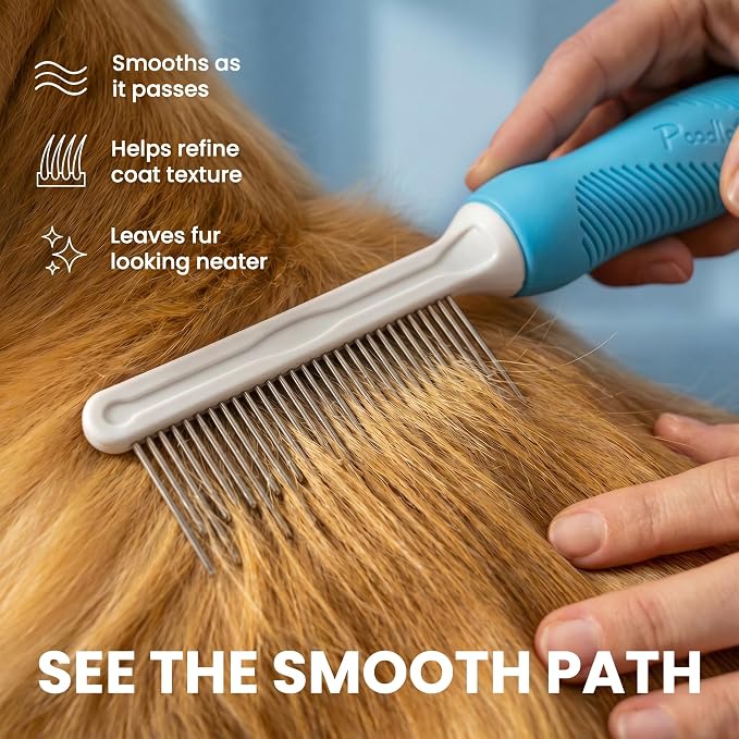 Poodle Grooming Comb - Metal Dematting Comb with Long & Short Stainless Steel Teeth for Removing Matted Hair & Knots, Safe and Gentle for Dogs & Cats