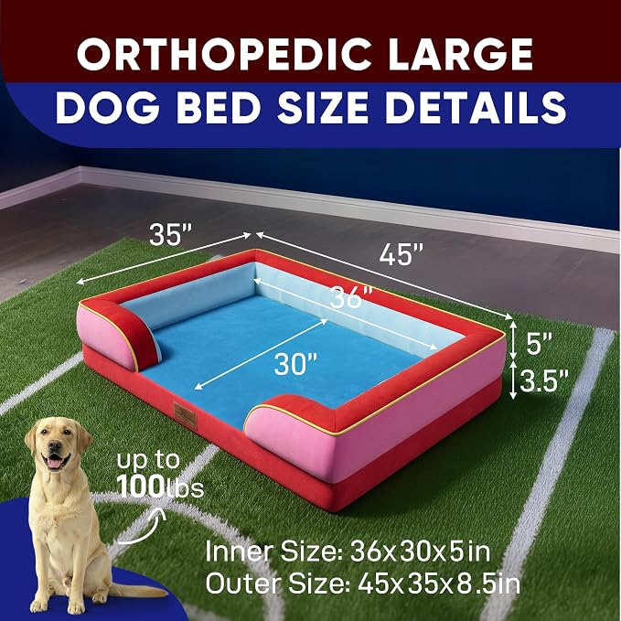 Comfort Expression Orthopedic Dog Bed for Extra Large Dogs with Bolster | Waterproof Dog Couch Bed with Washable Cover & Non-Slip Bottom, Supportive Egg Crate Foam XL Pet Bed, 45x35 Inch