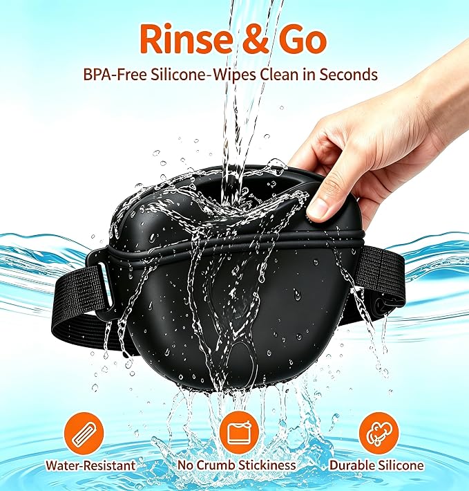 Dog Treat Pouch with Training Clicker - Silicone Treat Bag, No-Spill Magnetic Closure, Hands-Free Belt for Dog Walking & Training, 1.67-Cup