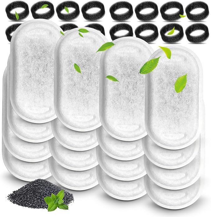Cat Fountain Filters - 16 Filters with 16 Sponges Replacement for Stainless Steel Pet Fountain