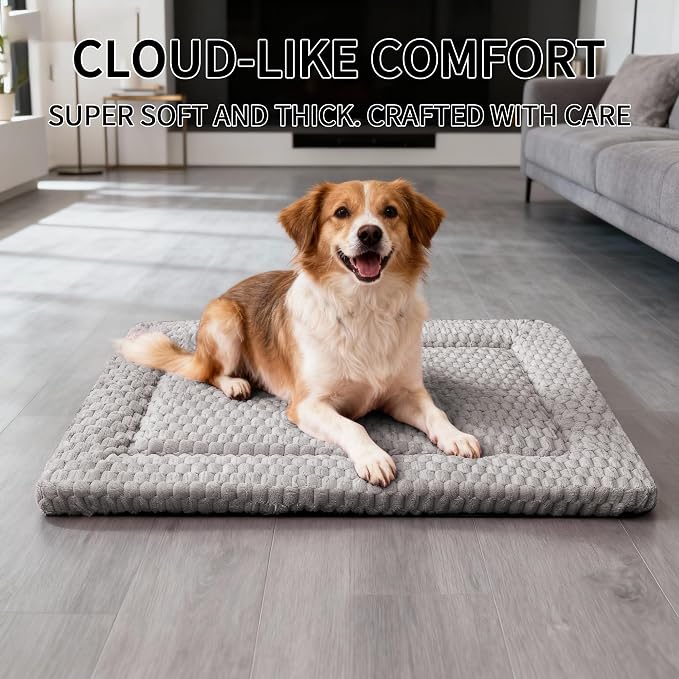 Dog Bed Mat - Dog Crate Pad - Reversible Mat for Pet Comfort - Soft Bed Crate Pads for All Seasons - Durable, Machine Washable Mat for Crates, Travel, and Home (Light Gray, 30" L*20" W*1.5" Th)