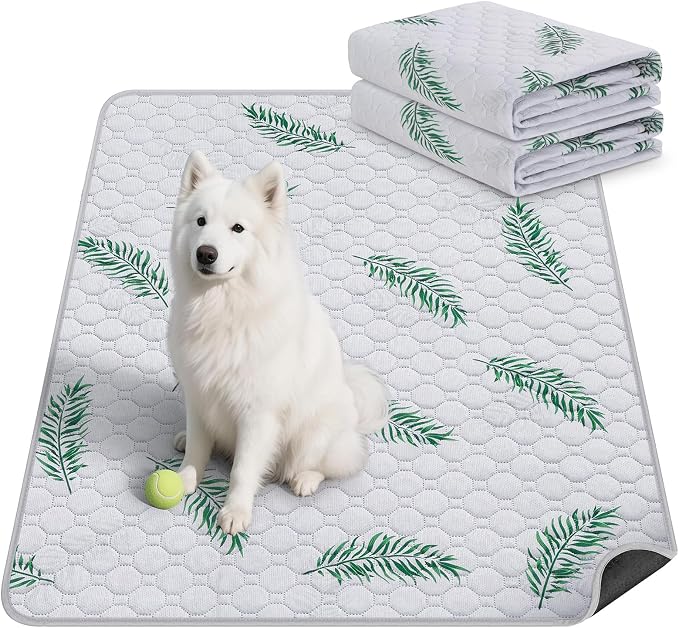 Washable Dog Pee Pads, Non-Slip Waterproof, 36 x 36 in, 2 Pack, Leaf | Super absorbent, waterproof and non-slip; washable, reusable dog pads for crates, playpens, floors, furniture and travel