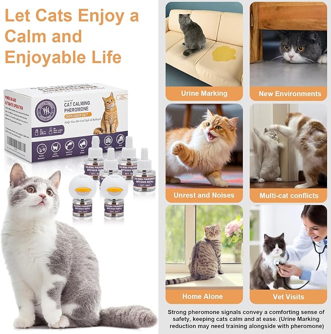 Reespring Cat Pheromones Calming Diffuser: Premium Pheromone Diffuser for Cats - Cat Pheromones Diffuser - Cat Calming Diffuser - Cat Calming Pheromone Diffuser (2 diffusers+ 6 Refills)