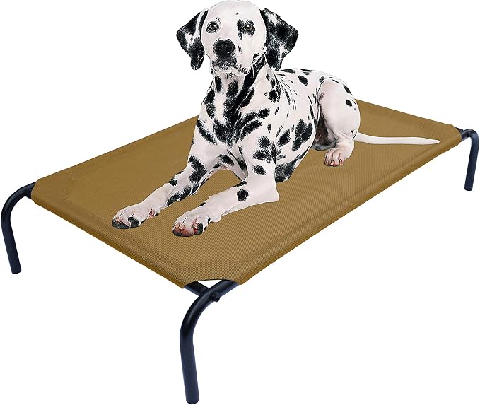 Heavy Duty Steel-Framed Portable Elevated Pet Bed, Elevated Cooling Pet Cot, 43.5" L x 25.5" W x 7.8" H(M, Brown)