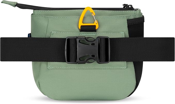 Backcountry Day Bag | Dog Training Treat Pouch | Eco-Friendly Recycled Fabric Fanny Pack with Zipper Closure, Built-in Poop Bag Dispenser & Adjustable Waist Belt (Olivine)