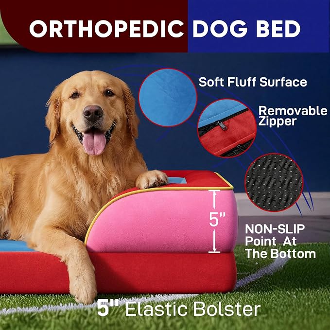 Comfort Expression Orthopedic Dog Beds for Large Sized Dog with Bolster | Waterproof Dog Couch Bed with Washable Cover & Non-Slip Bottom, Supportive Egg Crate Foam Large Pet Bed, 36x27 Inch