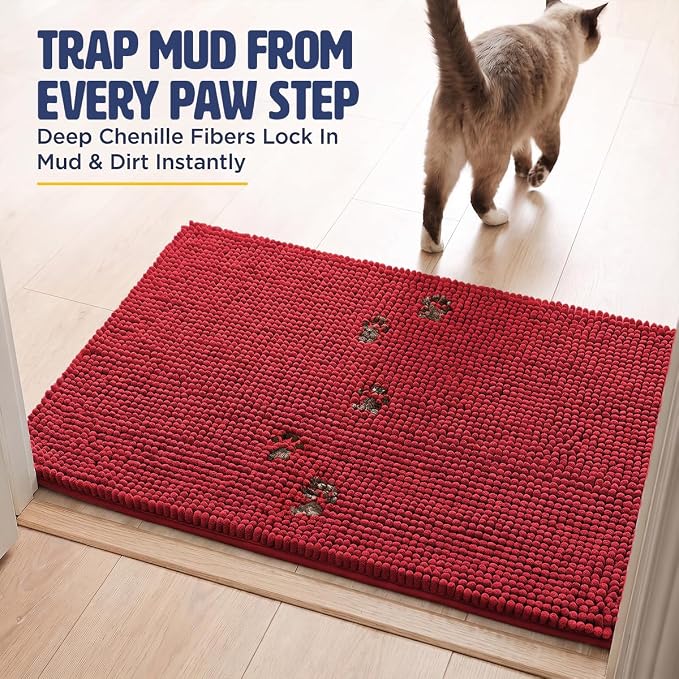 Muddy Mat® | Cat Litter Mat 19"x30", Litter Trapping Mat, Super Absorbent Scatter Control, Soft on Paws, Slip Resistant Washable Kitty Litter Mat, Traps Litter, Protects Floors, Red