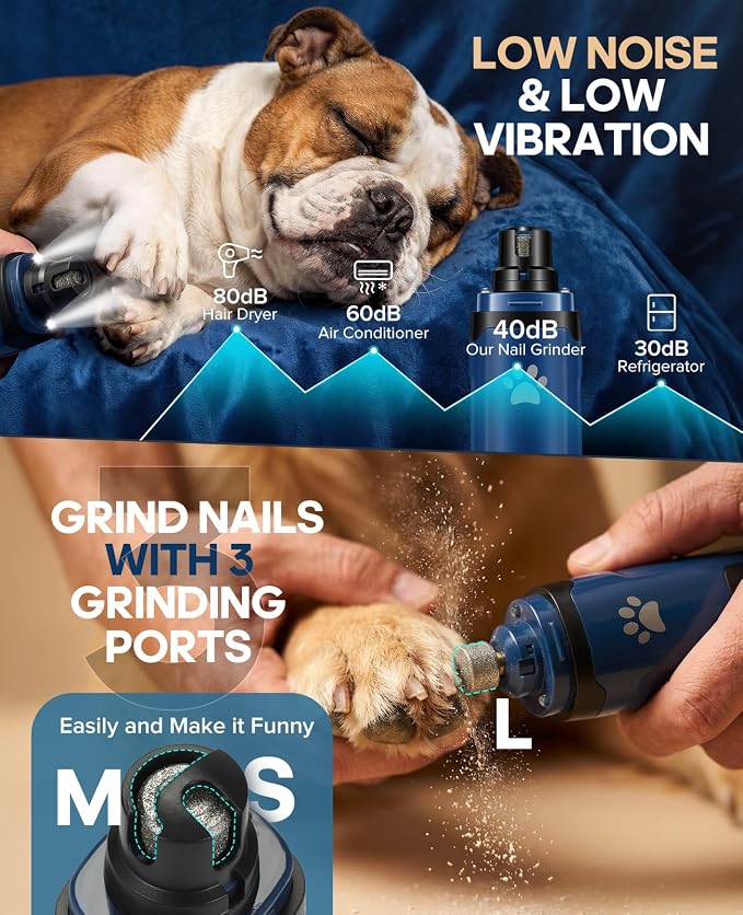 Pet Nail Grinder for Dogs & Cats, 6700 RPM Electric Dog Nail File with 1500mAh Battery & 4H Runtime, with Dual LED Lights, 2-Speed Rechargeable Pet Grooming Kit, Type-C Charging