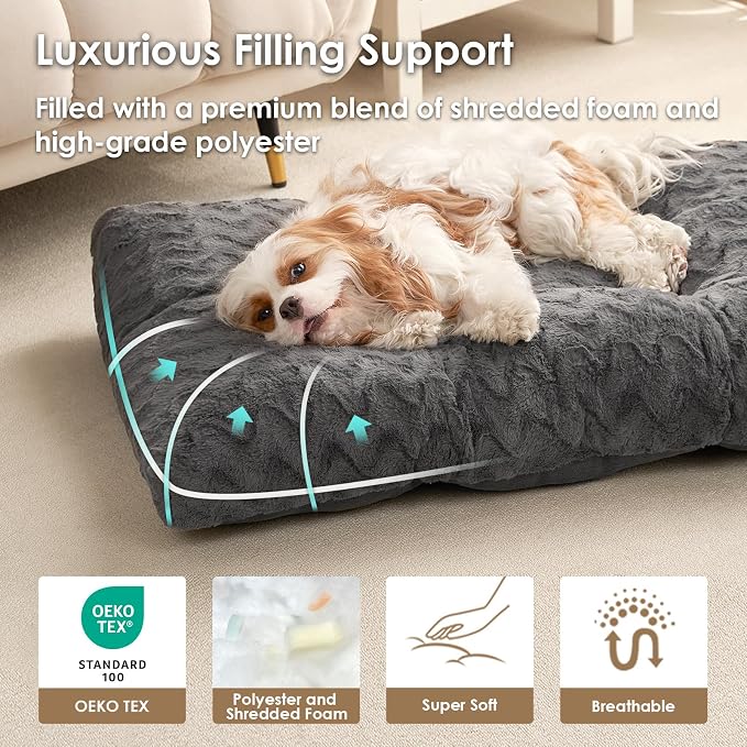 EHEYCIGA Washable Small Dog Bed for Crate 23x18 Inch, Kennel Pad for Puppy Up to 25 lbs, Plush and Comfy Pet Sleeping Mat, Charcoal