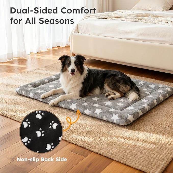 Dog Bed Mat, Dual-Sided Dog Crate Bed Mat - Ultra Soft & Machine Washable Kennel Pad for Cats and Extra Small Dogs, All-Season Comfort Pet Bed for Crates, Travel, and Home, Star Gray, 18 x 14 Inch